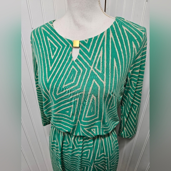 Green Geometric Patterned Dress Jessica Howard 10p - Picture 2 of 4